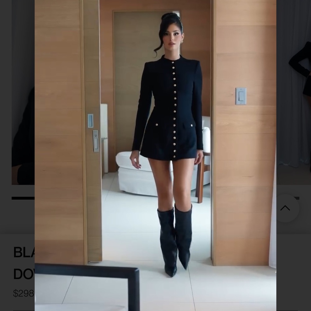 Chic Black Buttoned Blazer Dress - Picture 2 of 6
